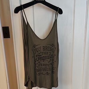 Olive Graphic Spaghetti-Strap Tank Top